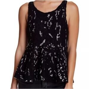 Free People Side by Side Black Flared Peplum Scoop‎ Neck Knit Tank Top Size S